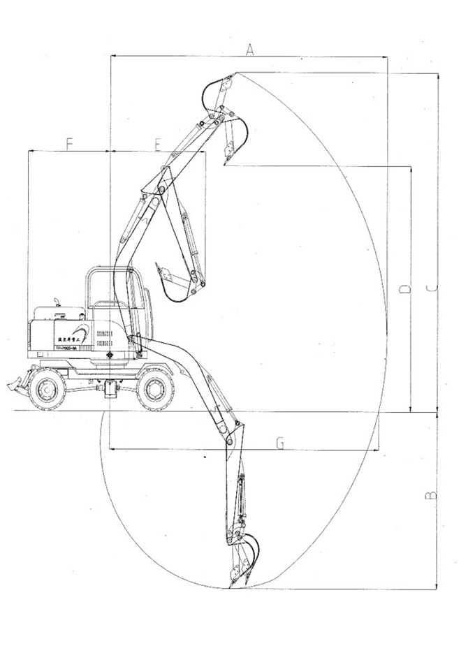 k8凯发国际DLS865-9A 5.8吨轮式液压挖掘机工作范围