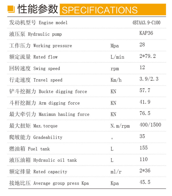 k8凯发国际DLS100-9B 9吨履带式液压挖掘机性能参数